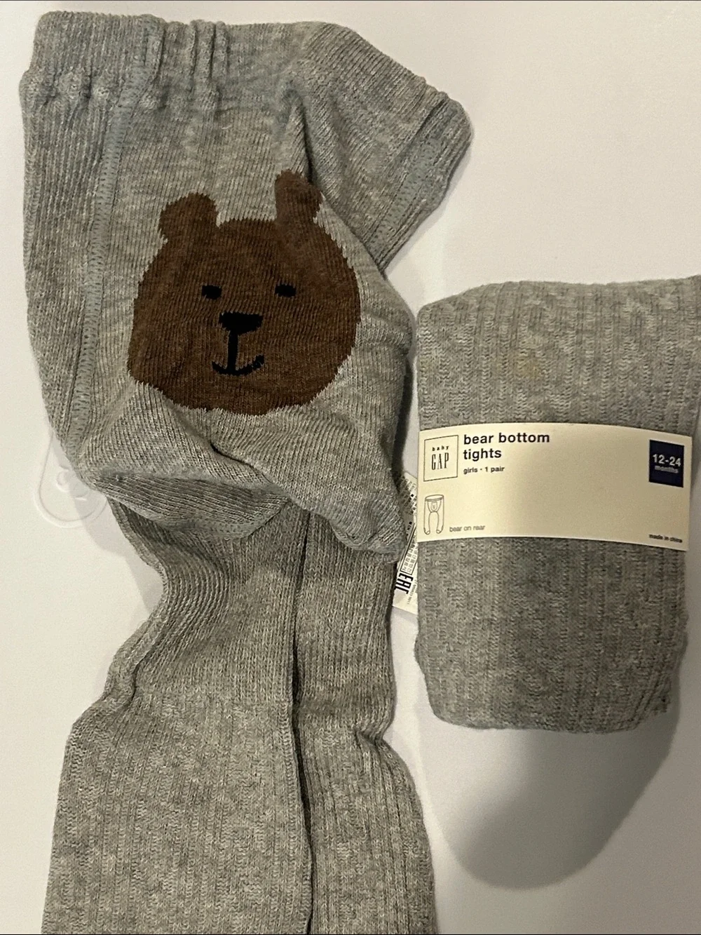 GAP Gray Tights with Brown Bear Detail NWT